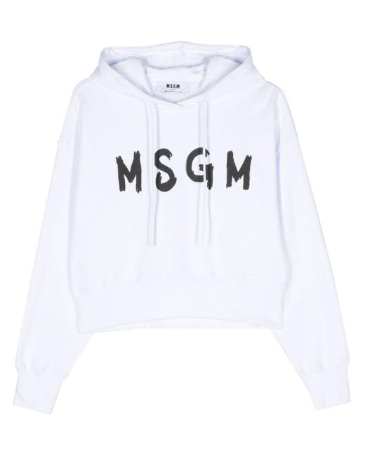 Hoodie en coton à logo imprimé MSGM en coloris White