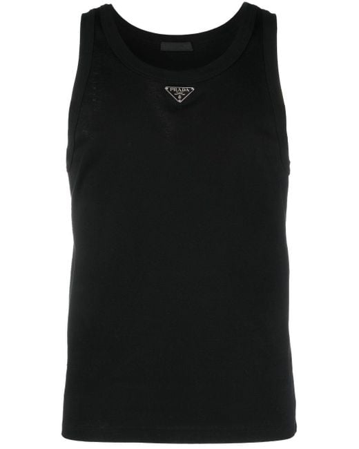 Prada Black Logo Plaque Tank Top for men