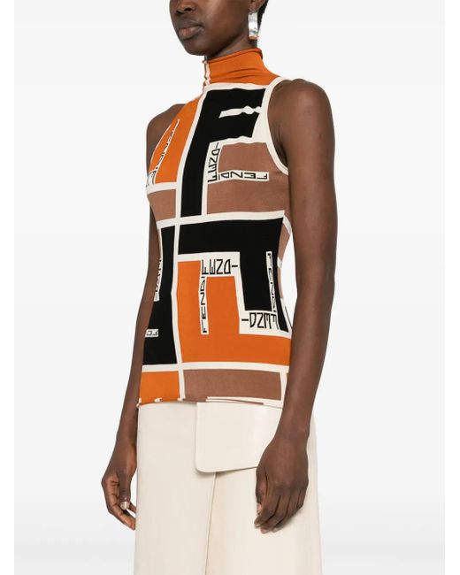Fendi Multicolor Patterned Top With A Stand-up Collar,