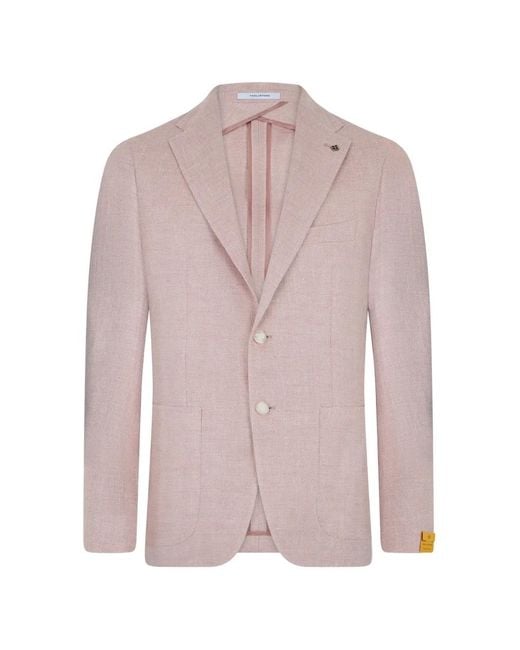 Tagliatore Pink Herringbone-Pattern Single-Breasted Blazer for men