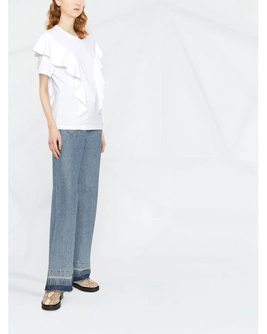 Chloé White Ruffled Cotton T-Shirt