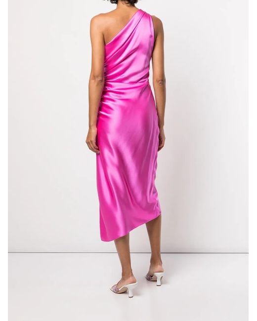 Michelle Mason Pink One-Shoulder Silk Dress