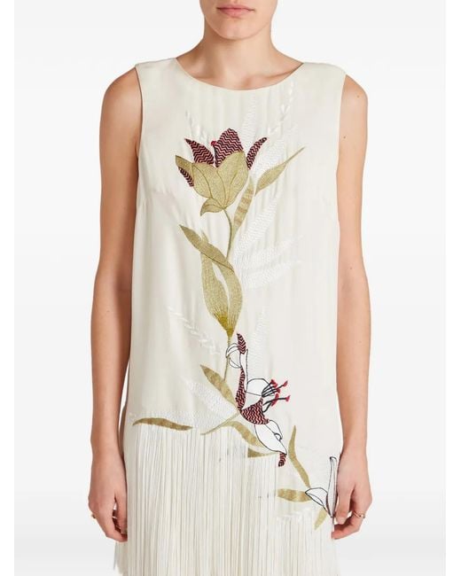Temperley London White Madeline Floral-Embroidered Fringed Dress