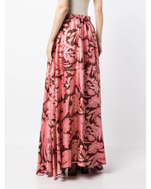 Biyan Red Floral-Print Asymmetric Maxi Skirt