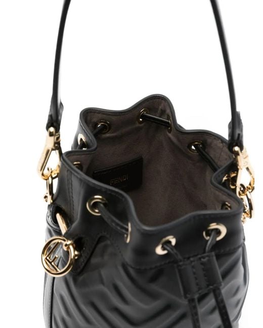 Fendi Black Mini Embossed Bucket Handbag
