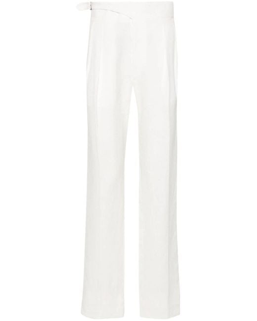 Ralph Lauren Purple Label White Mid-rise Linen Tailored Trousers for men