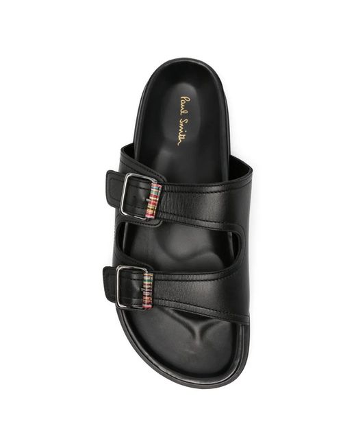 Paul Smith Black Logo-Stripes Buckle-Strap Sandals for men
