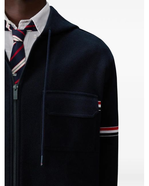 Thom Browne Blue Stripe-Detail Hooded Jacket for men
