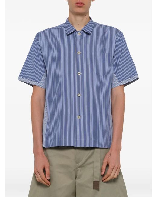 Sacai Blue Stripe-Print Poplin Shirt for men