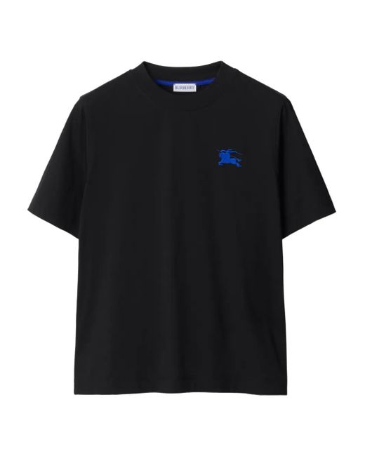 Burberry Black Equestrian Knight-Embroidered Cotton T-Shirt