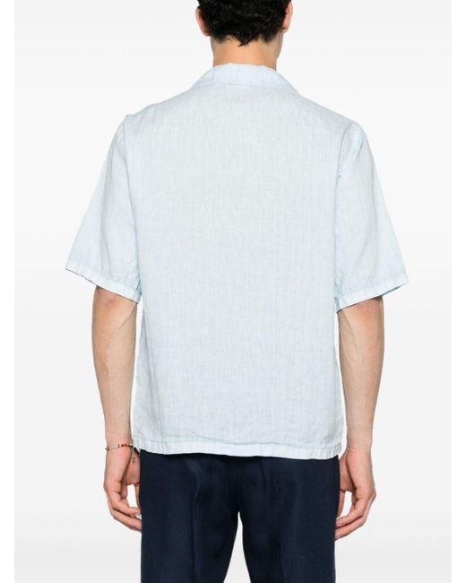 Aspesi Blue Camp-collar Linen Shirt for men