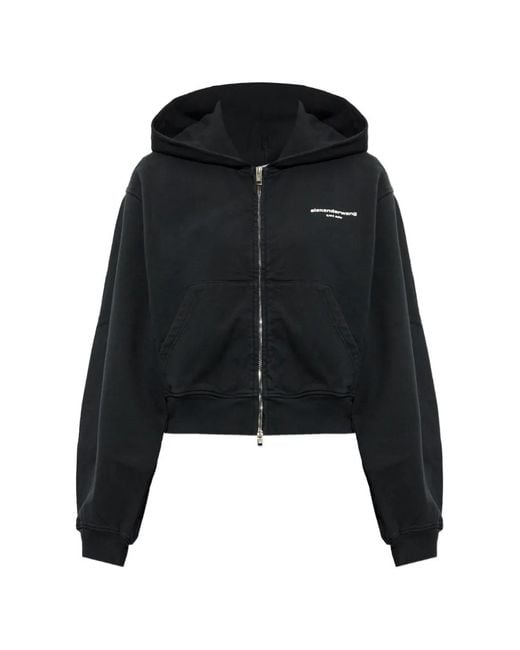 Alexander Wang Black Logo-Print Zip-Up Hoodie