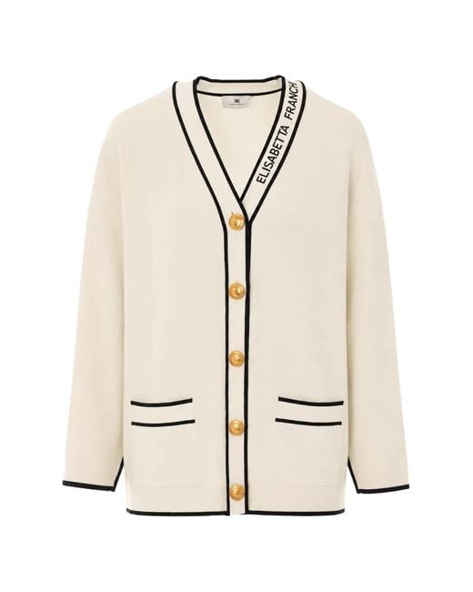 Elisabetta Franchi Natural Logo-Knit Button-Up Cardigan