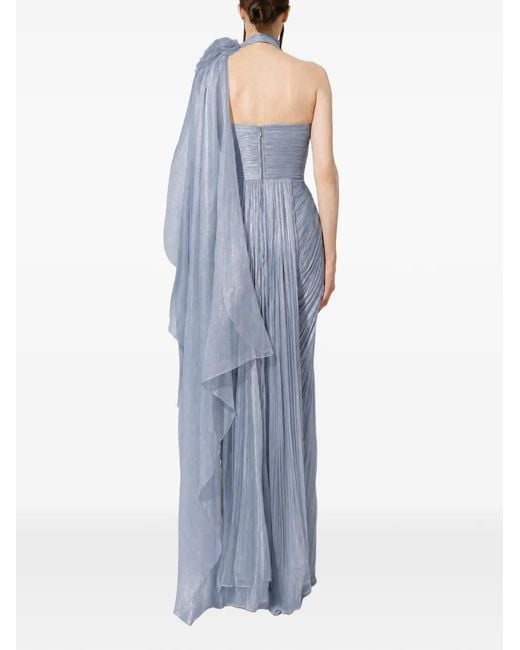 IRIS SERBAN Blue Anette Draped Floral-Detail Dress