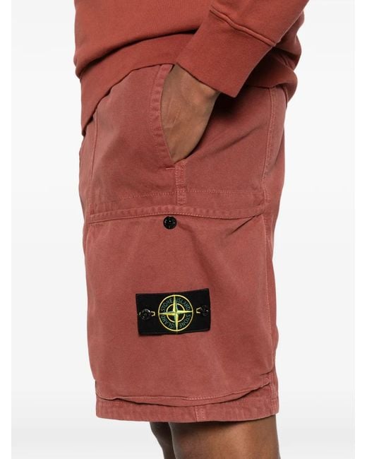Stone Island Red L100014 Organic Panama Cotton 'Old' Effect Shorts for men