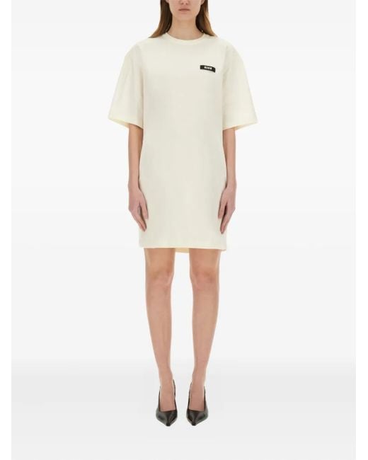 Abito Corto Con Applicazione di MSGM in Natural