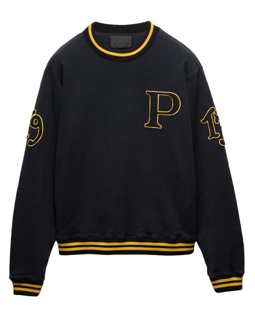 Prada Blue Logo-Patch Cotton Sweatshirt for men