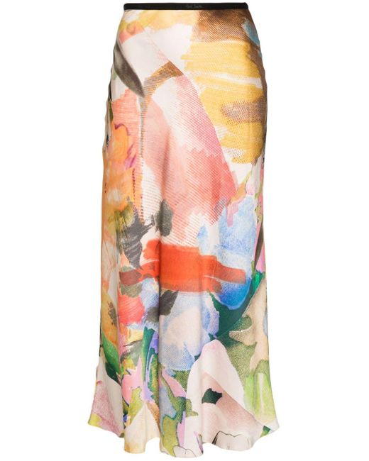 Paul Smith White Floral Collage-print Midi Skirt