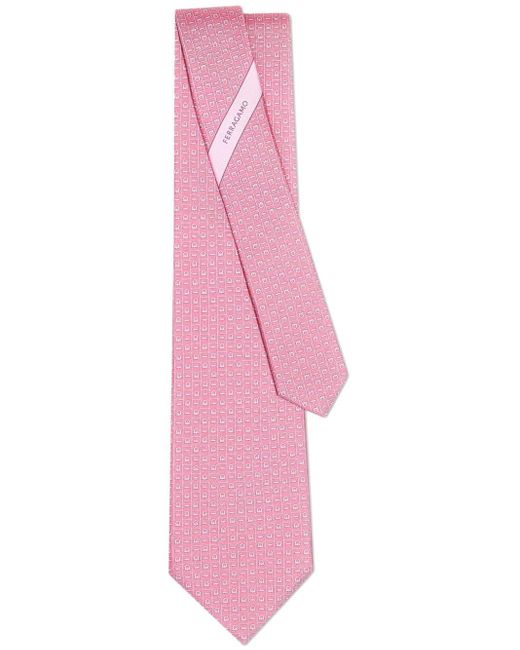 Ferragamo Pink Gancini Print Silk Tie for men