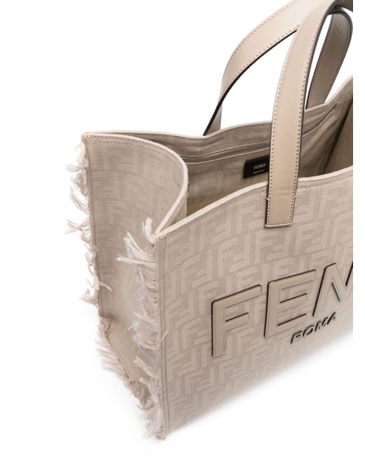 Fendi Natural Large Ff Jacquard Fringed Tote Bag