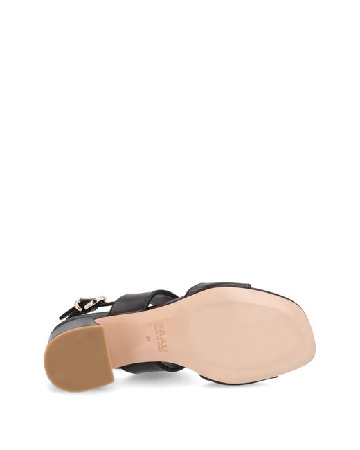 Frau Black Block-Heel Leather Sandals