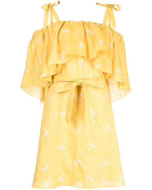 Erdem Linen Lyra Off-shoulder Embroidered Dress in Yellow | Lyst