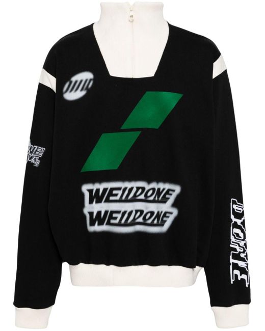 we11done Black Logo-print Zip-up Sweatshirt for men