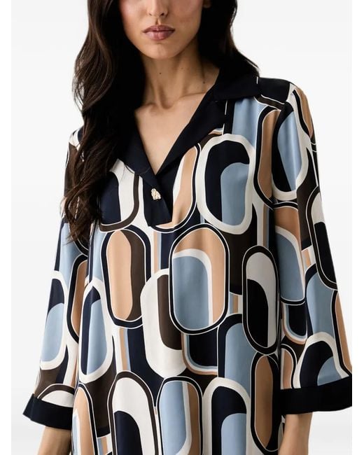 Joseph Ribkoff Blue Geometric-Print Shift Dress