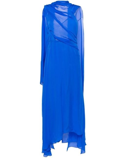 Givenchy Blue Draped Silk Maxi Dress