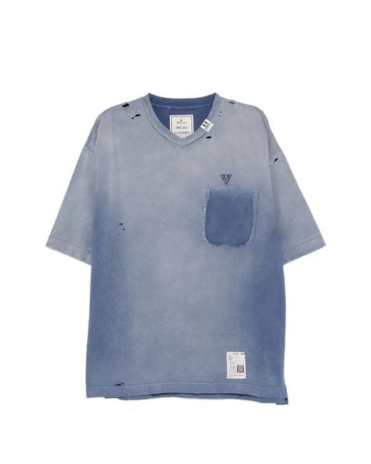 Maison Mihara Yasuhiro Blue T-Shirt Effet Usé À Poche Et Col V for men