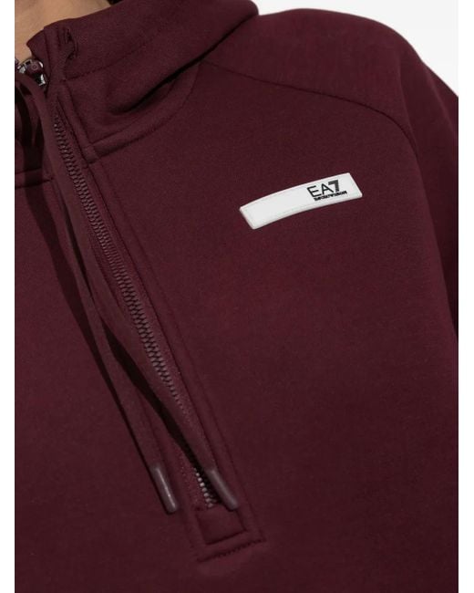 EA7 Red Long-Sleeve Half-Zip Hoodie