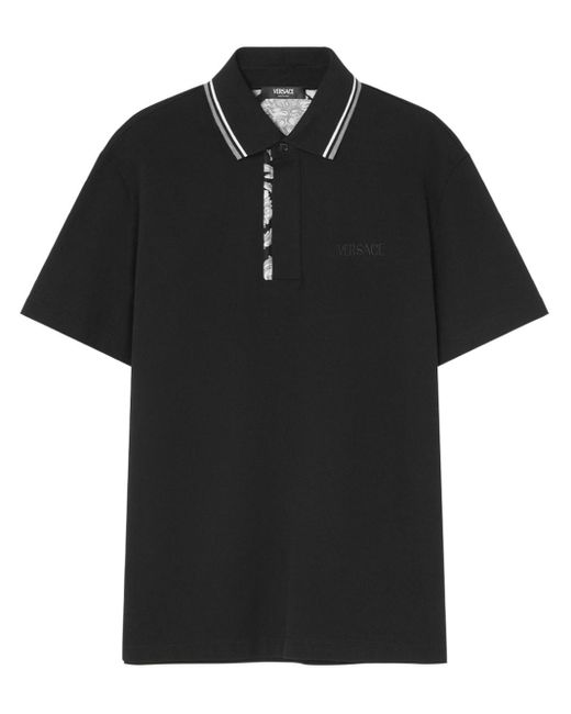 Versace Black Barocco Embroidered Polo Shirt for men