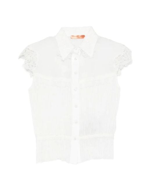 Ermanno Scervino White Blouse Bordée De Dentelle