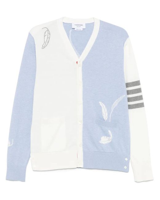 Thom Browne Blue Feather-Intarsia Cotton Cardigan for men