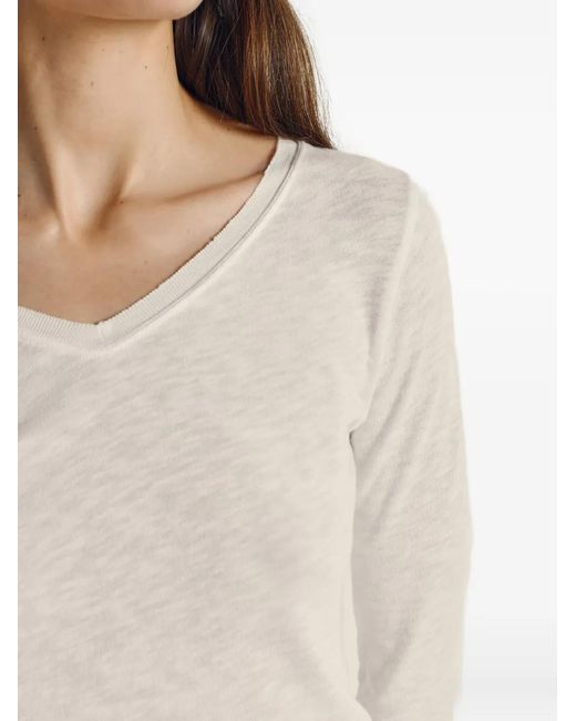 American Vintage Sonoma T-Shirt Met Lange Mouwen En V-Hals in het Natural