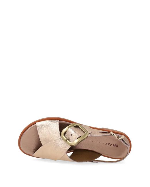 Frau Brown Buckled Laminated-Finish Sandals