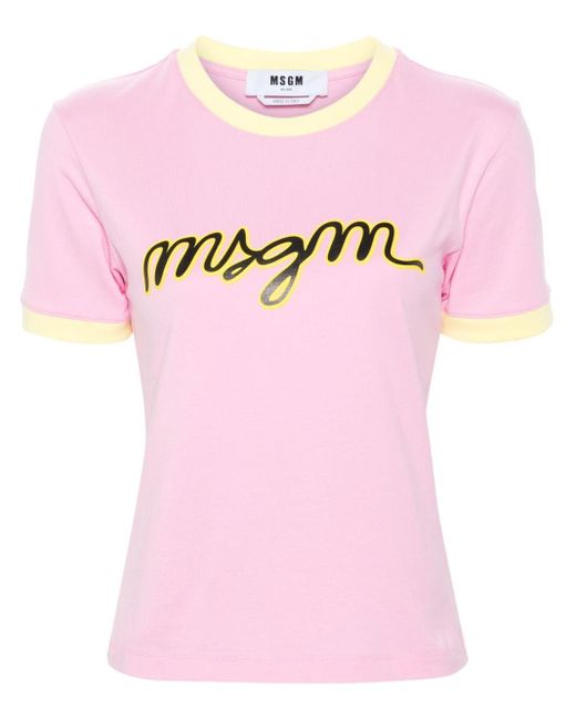 MSGM Katoenen T-shirt Met Logoprint in het Pink