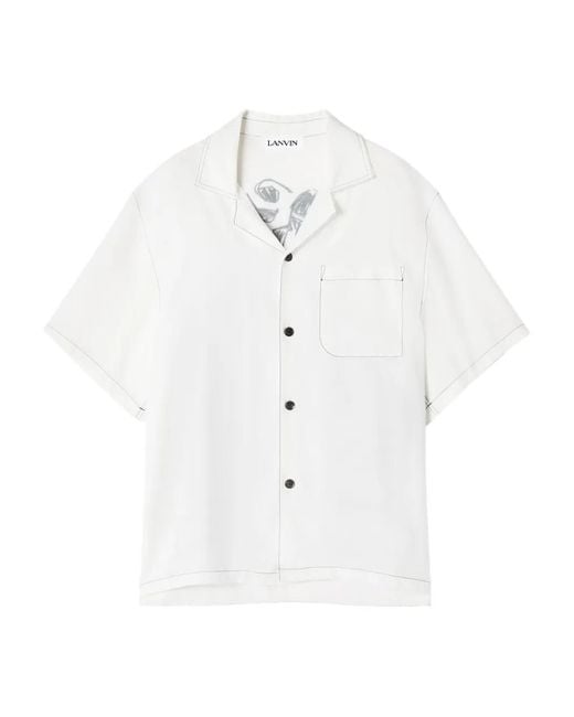 Lanvin White Short-Sleeved Shirt With Graphic Print And Contrast Stitching for men