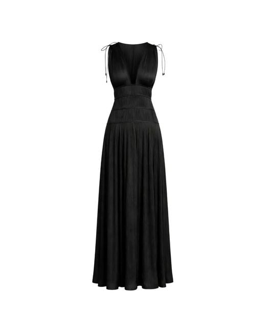 Ulla Johnson Black Tasneem V-Neck Pleated Maxi Dress