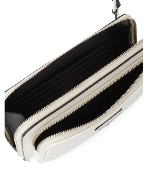 Prada White Logo-Plaque Leather Messenger Bag for men