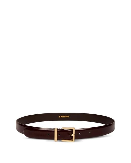 Sandro White Smooth Leather Belt Metal Buckle