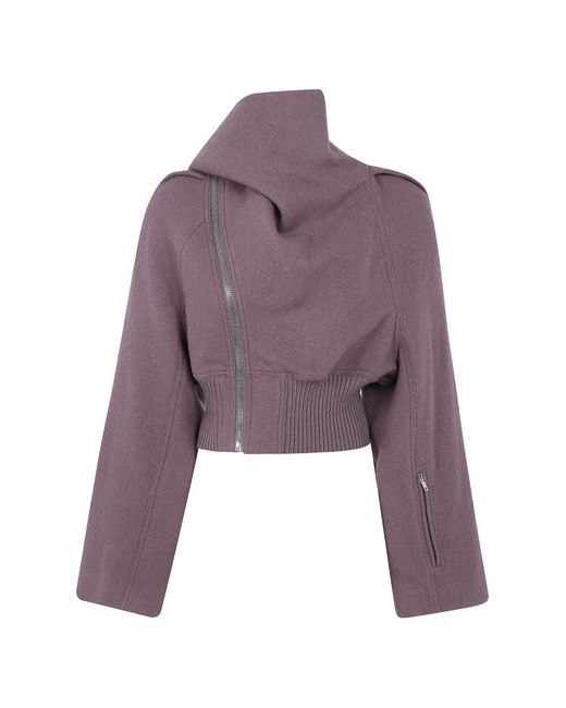 Rick Owens Purple Scarf Flight Asymmetric-Zip Cropped Jacket