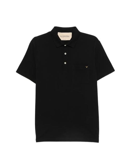 Valentino Garavani Black Vlogo Chest-Pocket Polo Shirt for men