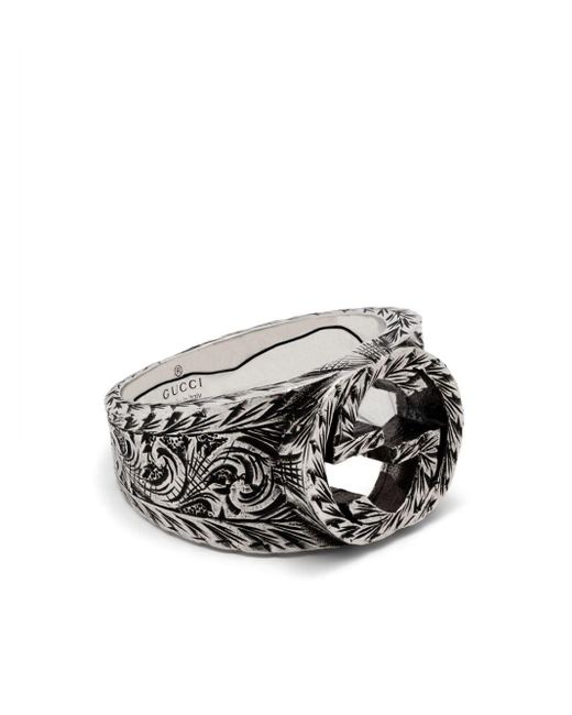 Gucci White 925 Sterling Silver Interlocking Engraved Ring