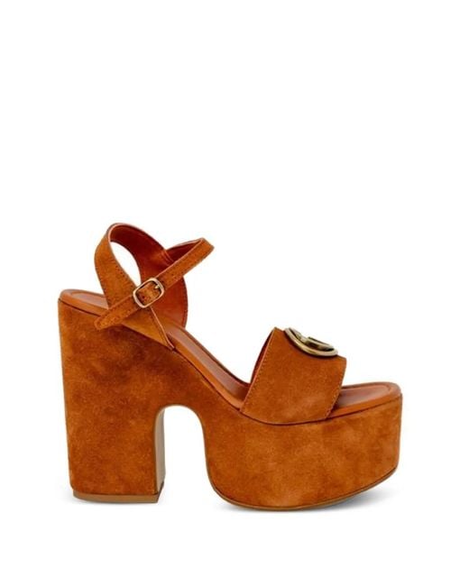 Guess Brown Logo-Plaque Platform Sandals