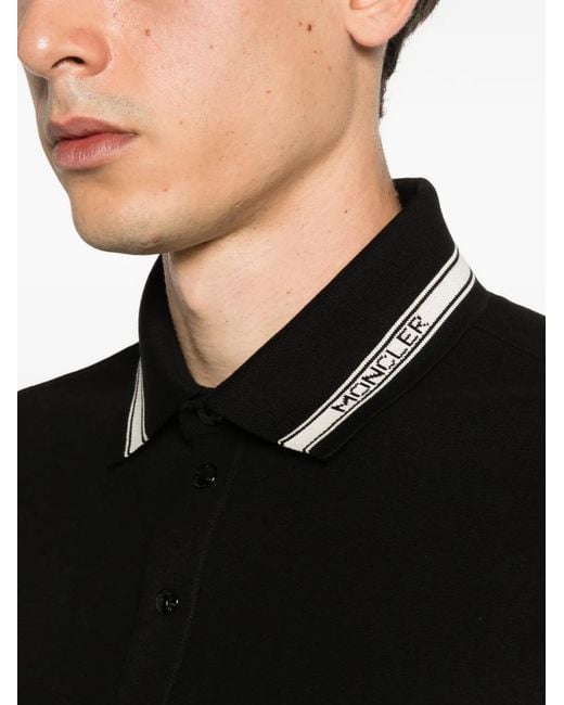 Moncler Black Logo Collar Cotton T-Shirt for men