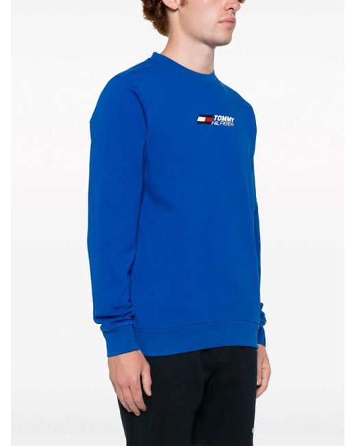 Tommy Hilfiger Blue Logo-Print Cotton Sweatshirt for men