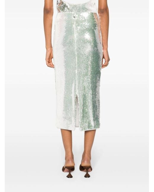 ROTATE BIRGER CHRISTENSEN White Sequin-embellished Pencil Skirt - Women's - Polyester/recycled Polyester/elastane/elastanepolyester