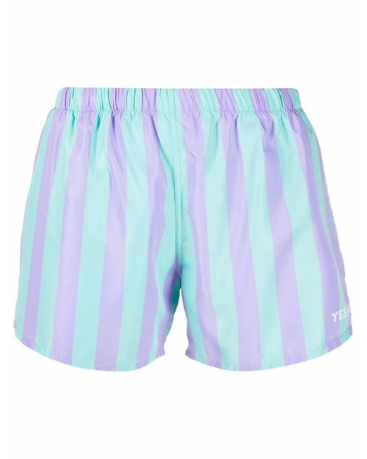 YES I AM Blue Stripe-Print Swim Shorts for men