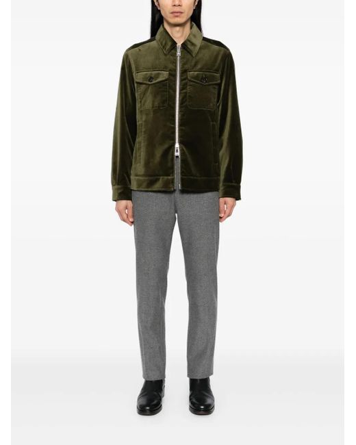 MAN ON THE BOON. Green Velour Multi-Pockets Jacket for men